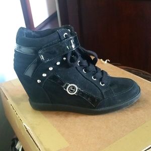 Guess black suede wedge sneakers